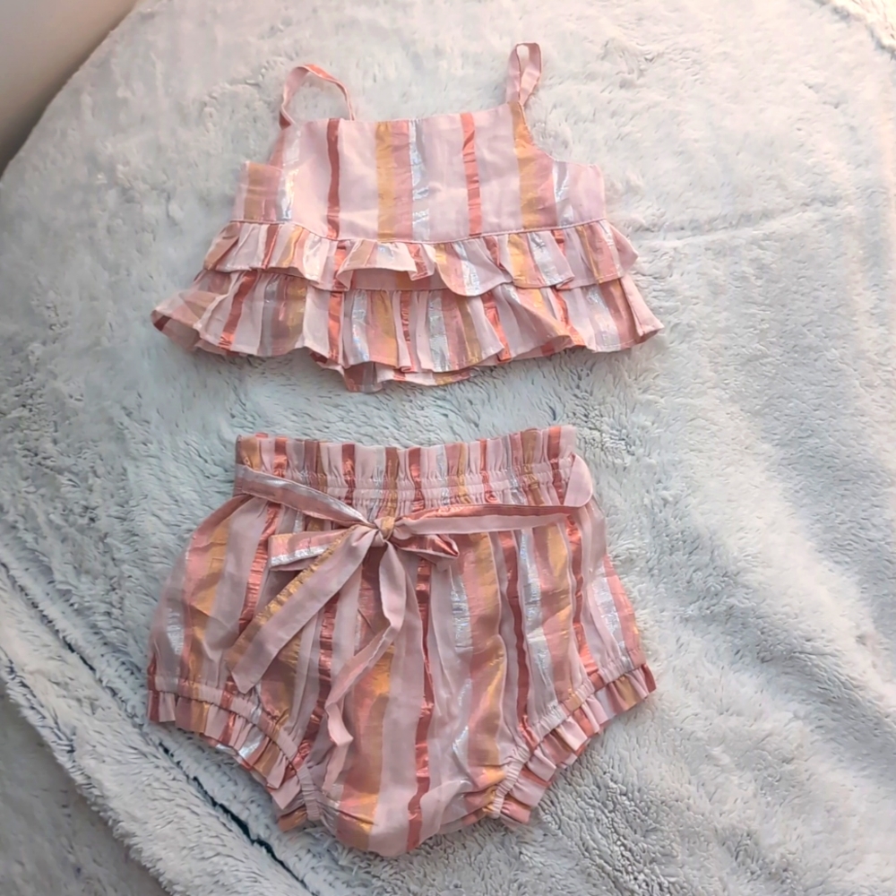 12-18 months. Yo Baby. Pink Two piece summer outfit.